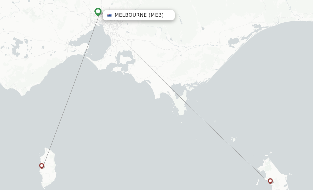 Route map with flights from Melbourne with Sharp Airlines