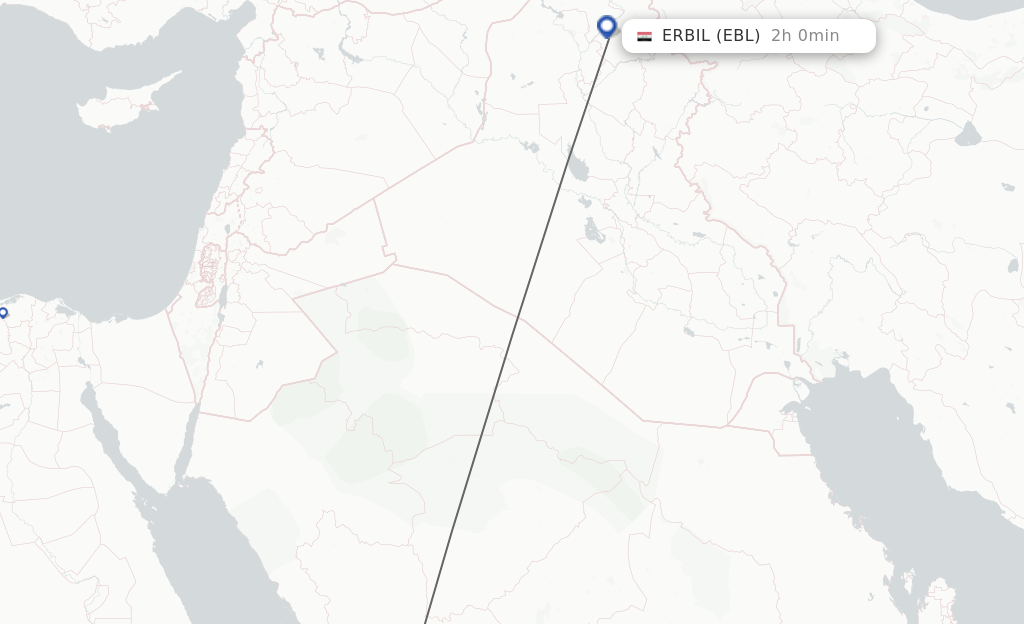 Flights from Madinah to Erbil route map