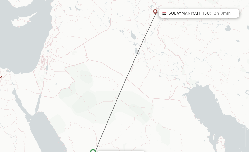 Flights from Madinah to Sulaimaniyah route map
