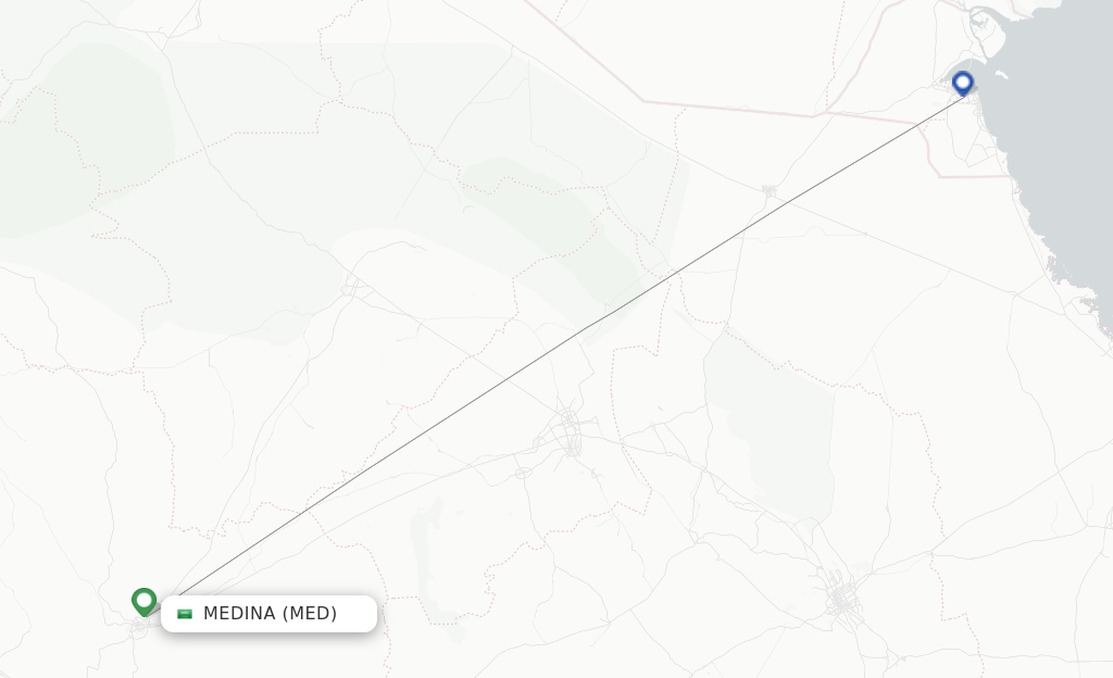Route map with flights from Madinah with Jazeera