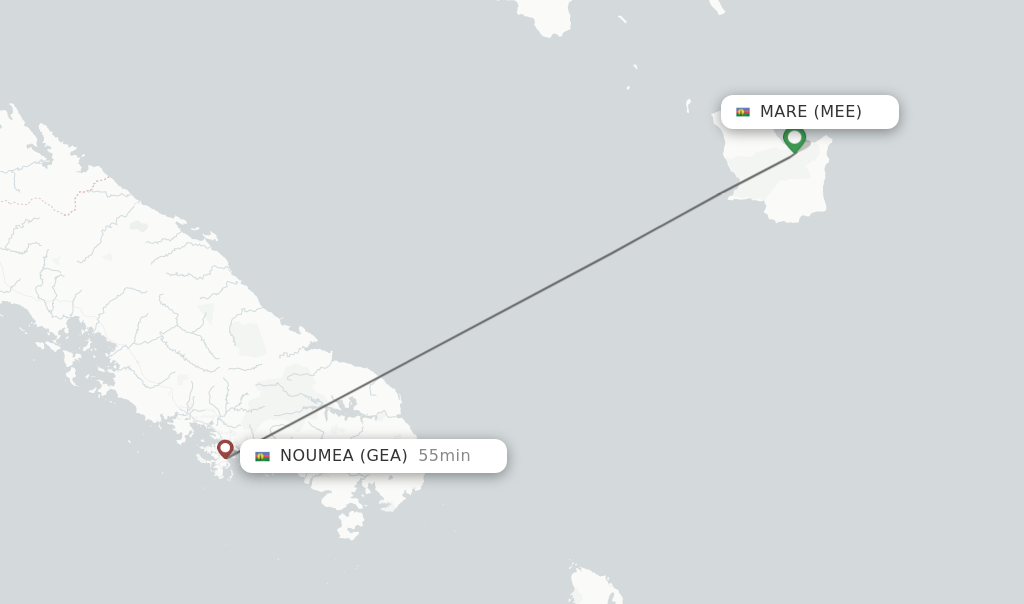 Flights from Mare to Noumea route map
