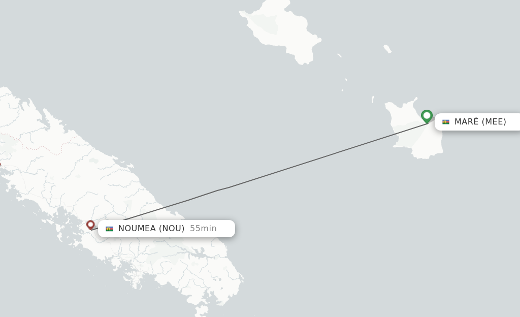 Flights from Mare to Noumea route map