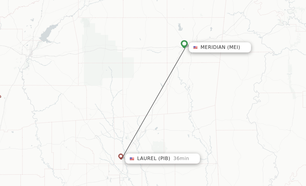 Flights from Meridian to Laurel route map