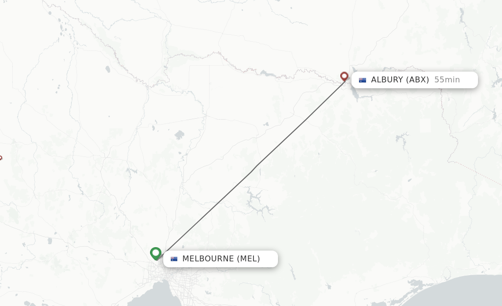 Flights from Melbourne to Albury route map