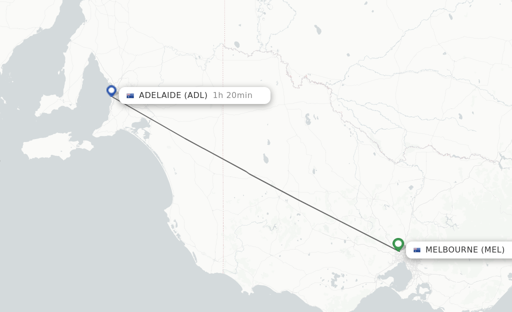 Flights from Melbourne to Adelaide route map