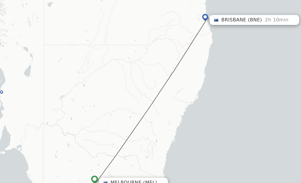 Flights from Melbourne to Brisbane route map