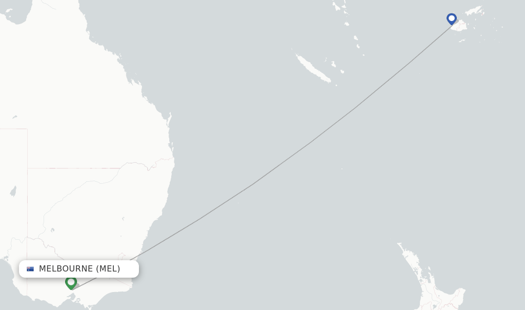 Route map with flights from Melbourne with Fiji Airways