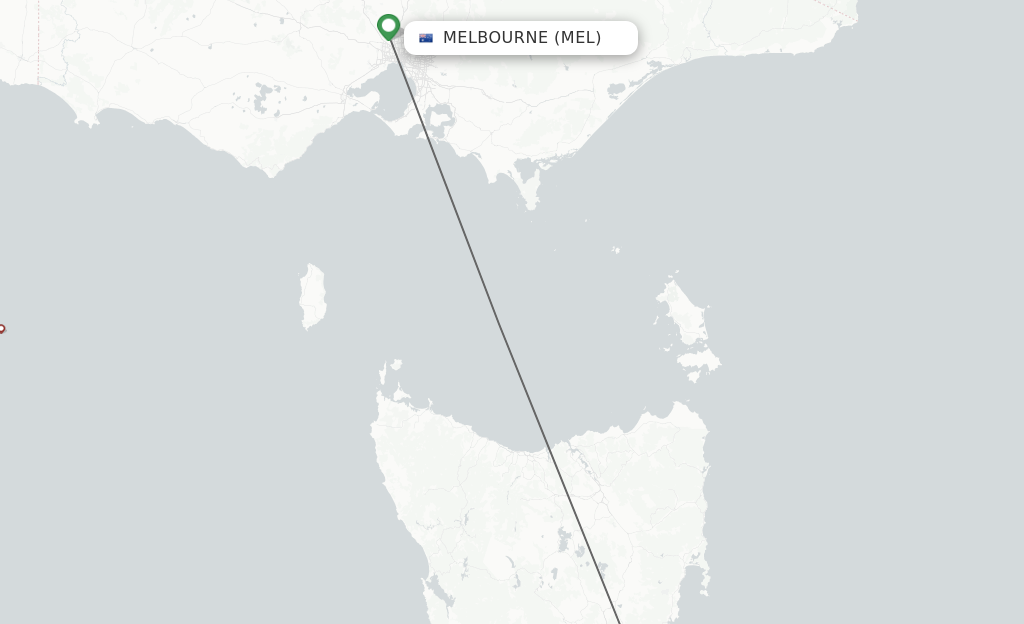 Flights from Melbourne to Hobart route map
