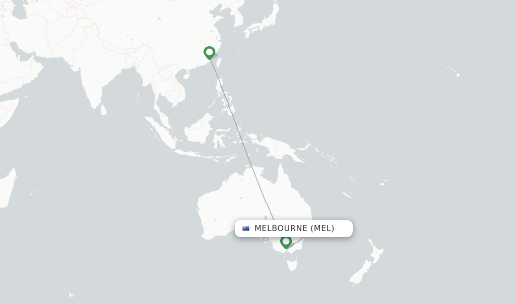 Route map with flights from Melbourne with XiamenAir