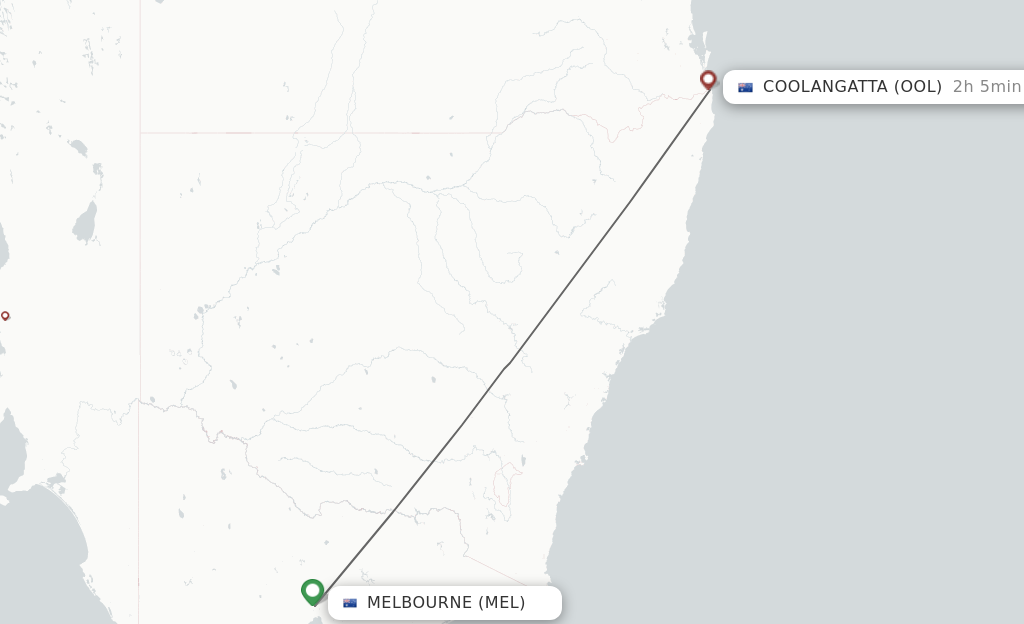 Flights from Melbourne to Coolangatta (Gold Coast) route map