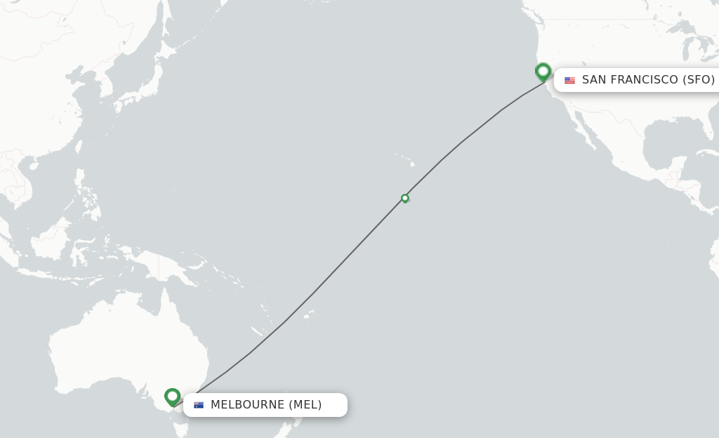 Flights from Melbourne to San Francisco route map