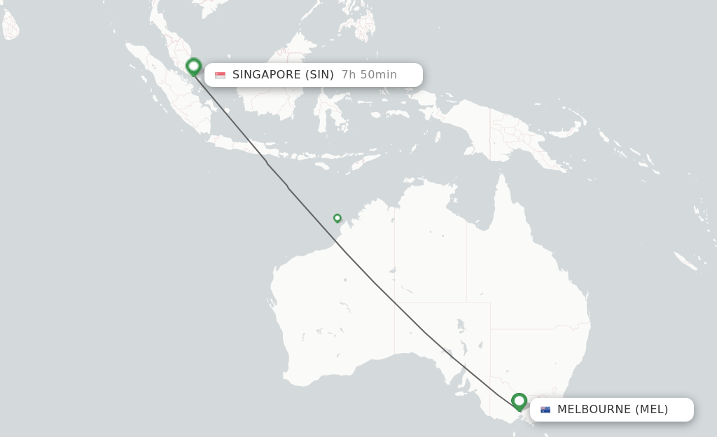 Flights from Melbourne to Singapore route map