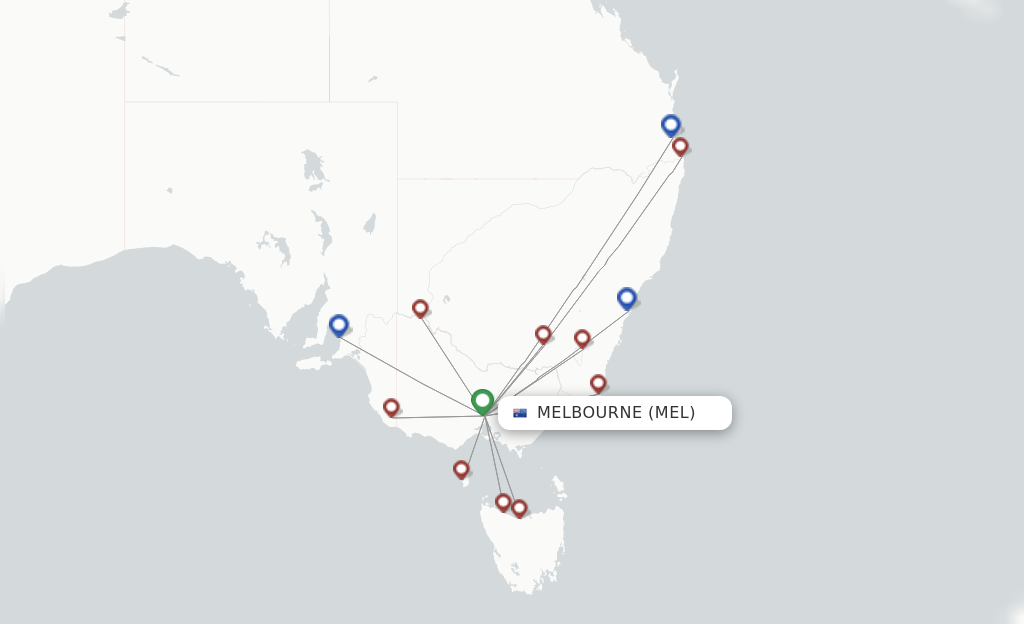Route map with flights from Melbourne with Rex Regional Express