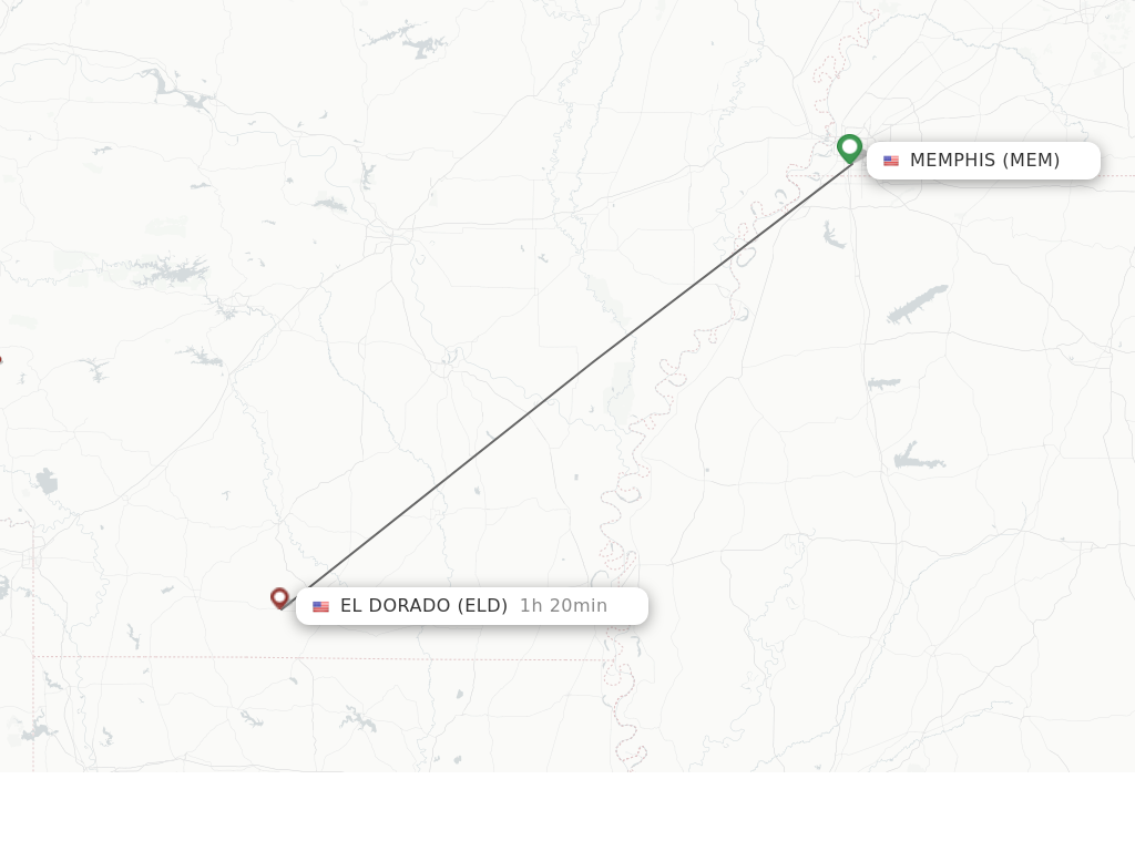 Flights from Memphis to El Dorado route map