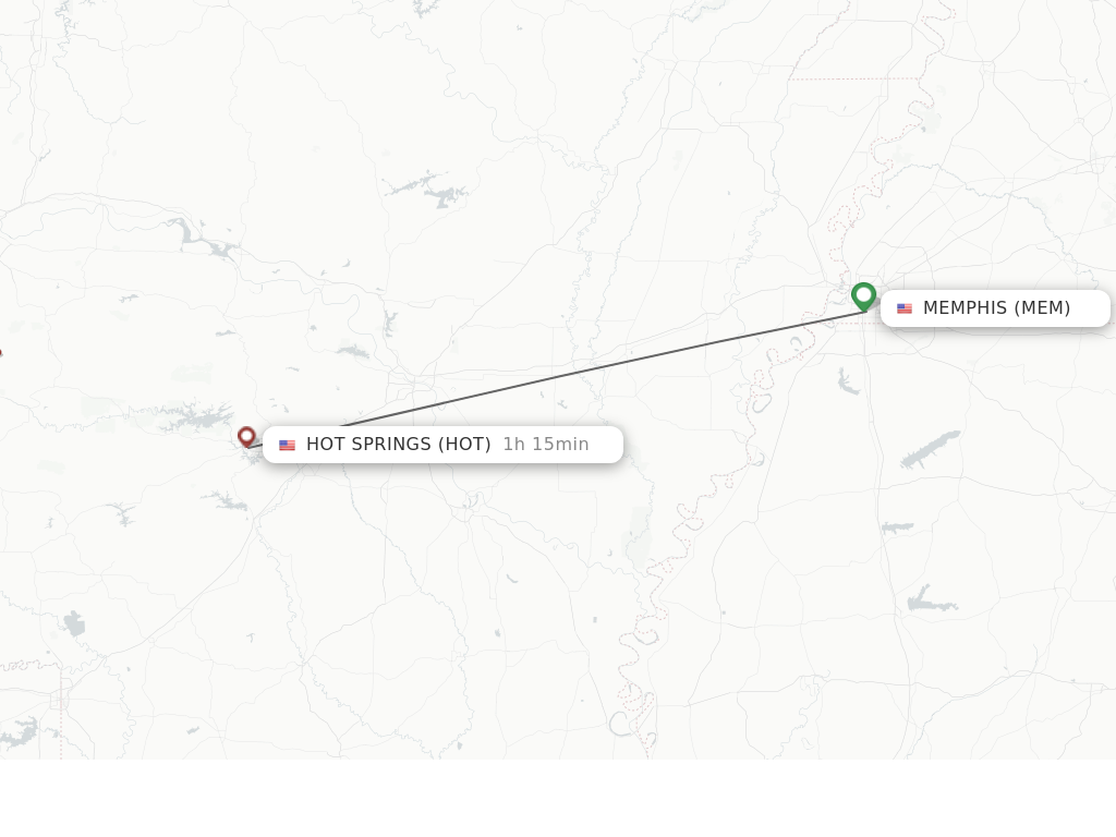 Flights from Memphis to Hot Springs route map