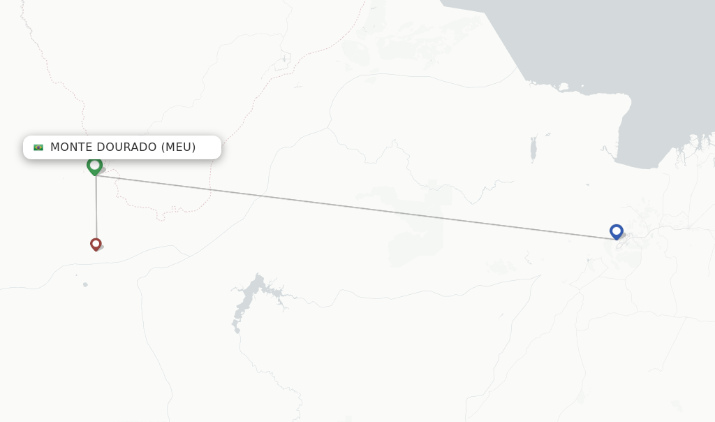 Route map with flights from Monte Dourado with Azul