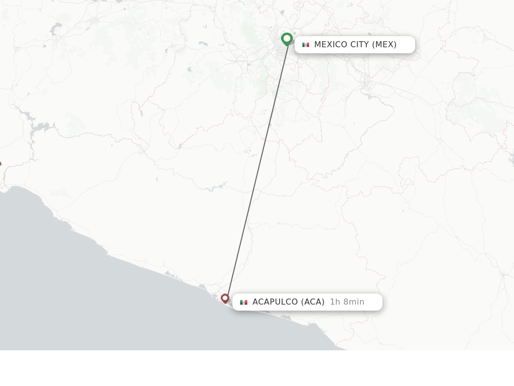 Flights from Mexico City to Acapulco route map