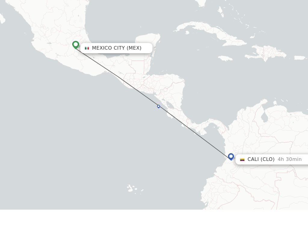 Flights from Mexico City to Cali route map