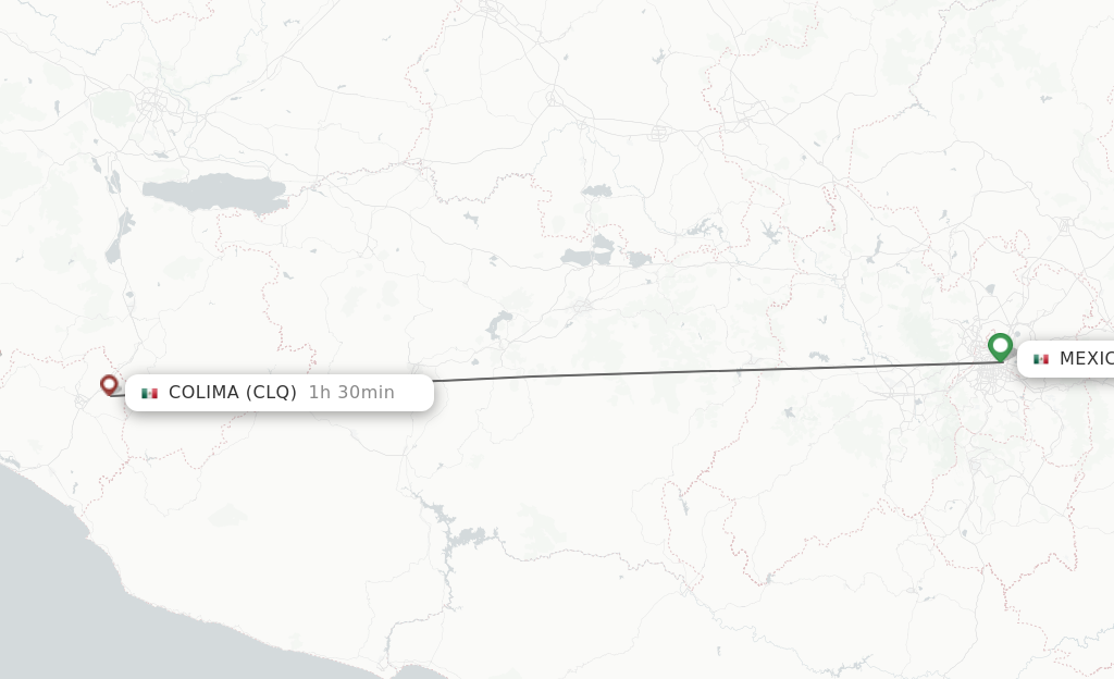 Flights from Mexico City to Colima route map