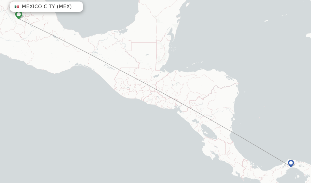 Route map with flights from Mexico City with Copa Airlines