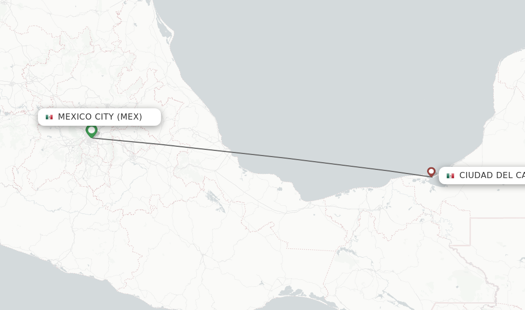 Flights from Mexico City to Ciudad Del Carmen route map