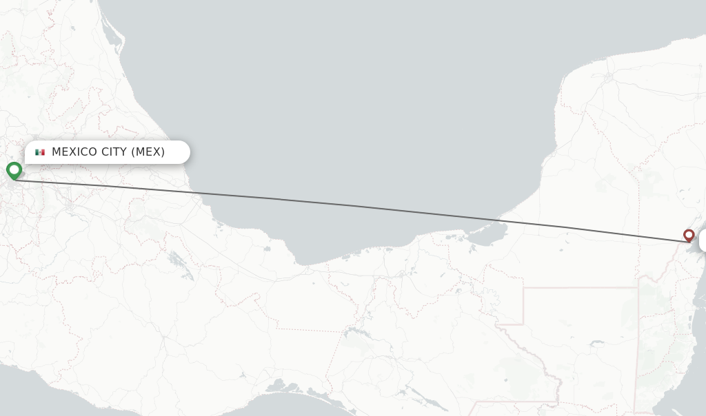 Flights from Mexico City to Chetumal route map