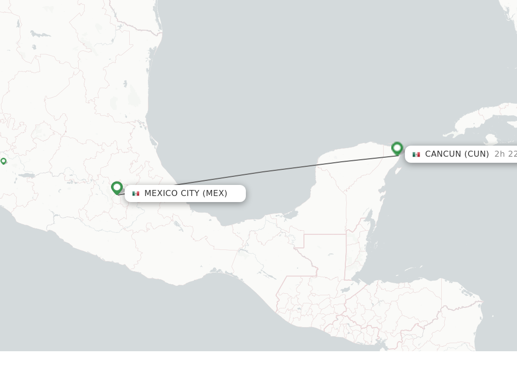 Flights from Mexico City to Cancun route map