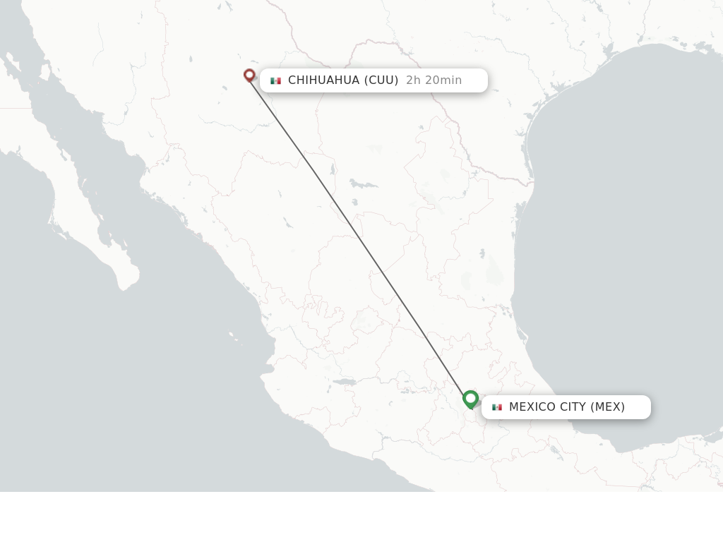 Flights from Mexico City to Chihuahua route map