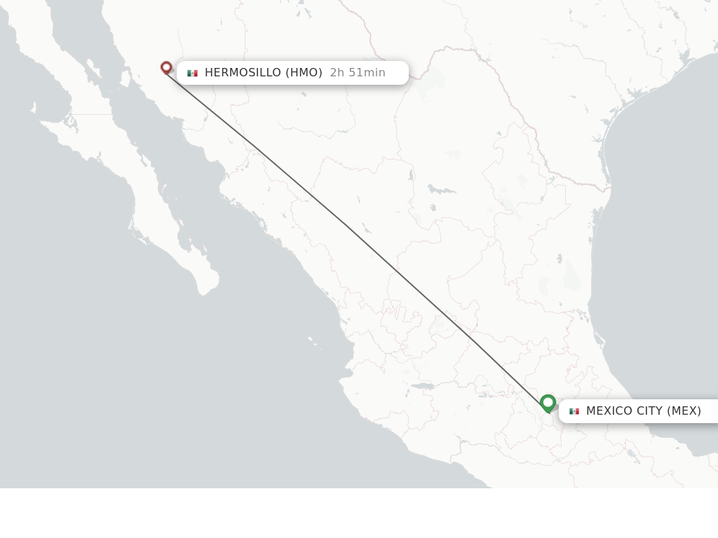 Flights from Mexico City to Hermosillo route map