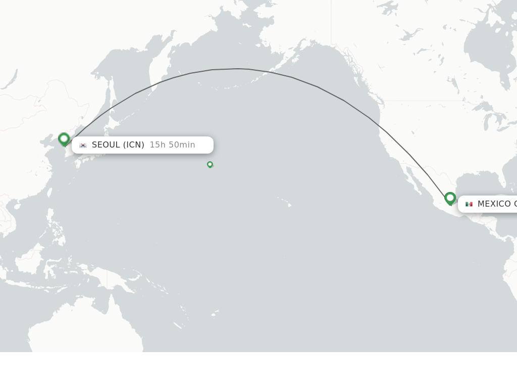 Flights from Mexico City to Seoul route map