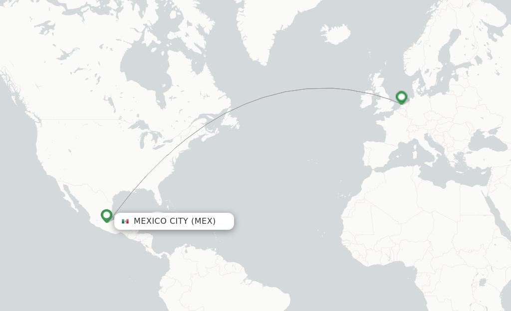 Route map with flights from Mexico City with KLM