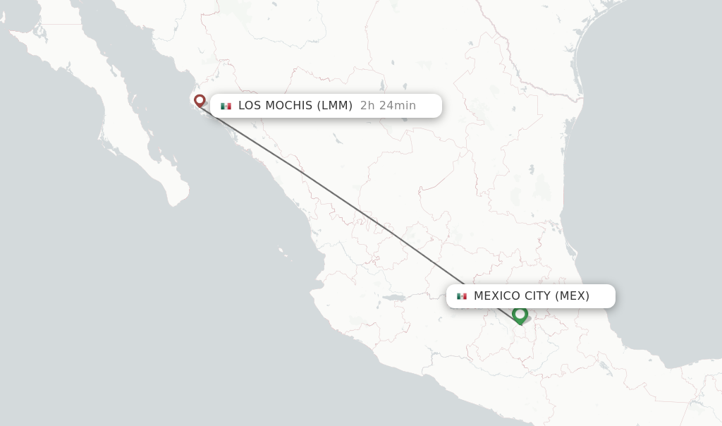 Flights from Mexico City to Los Mochis route map