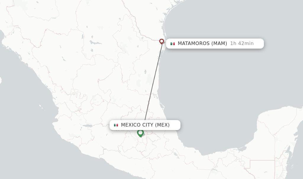 Flights from Mexico City to Matamoros route map