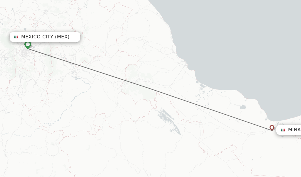Flights from Mexico City to Minatitlan route map