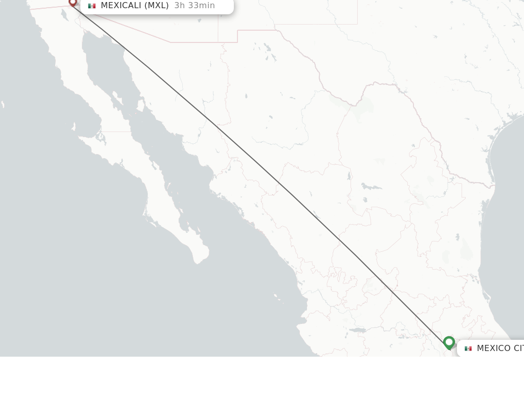 Flights from Mexico City to Mexicali route map