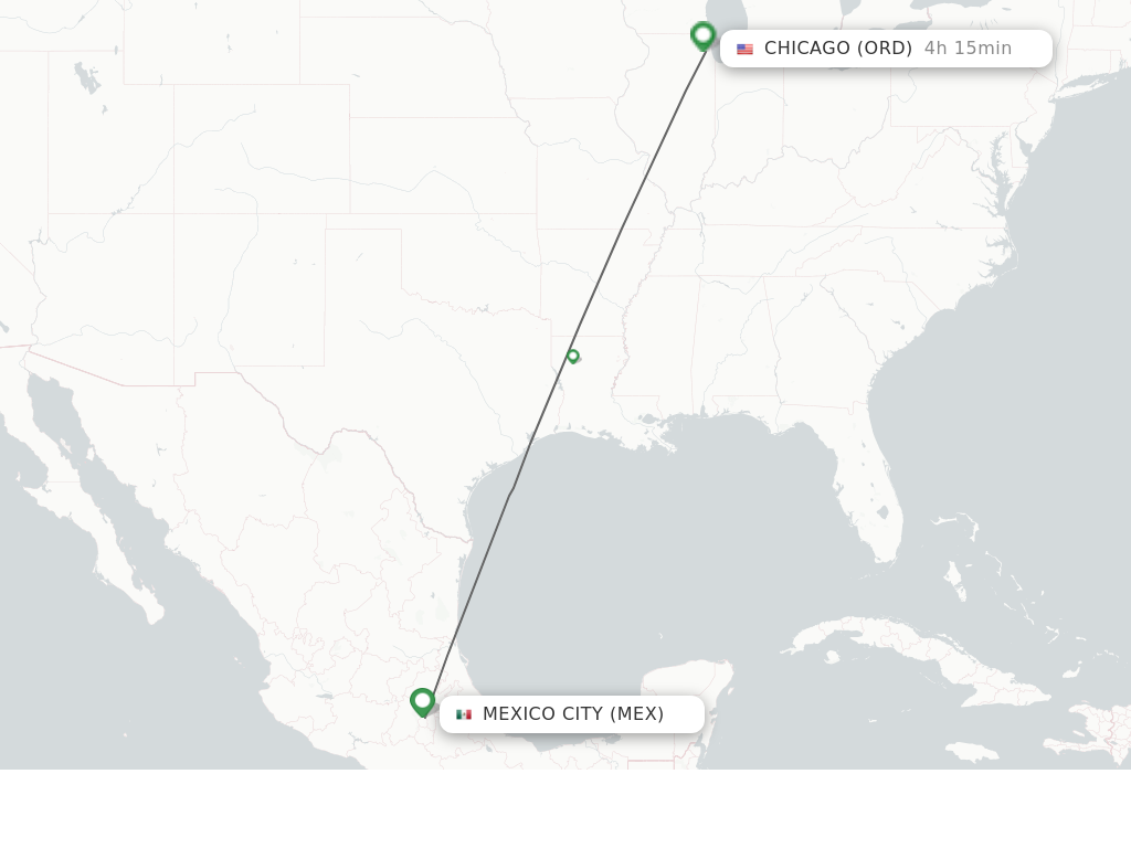 Flights from Mexico City to Chicago route map