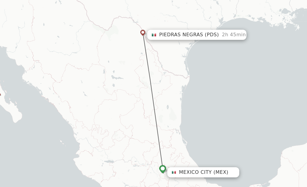 Flights from Mexico City to Piedras Negras route map