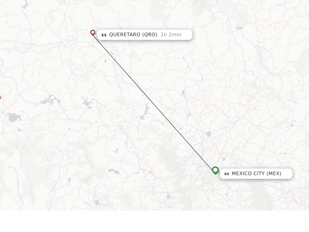 Flights from Mexico City to Queretaro route map