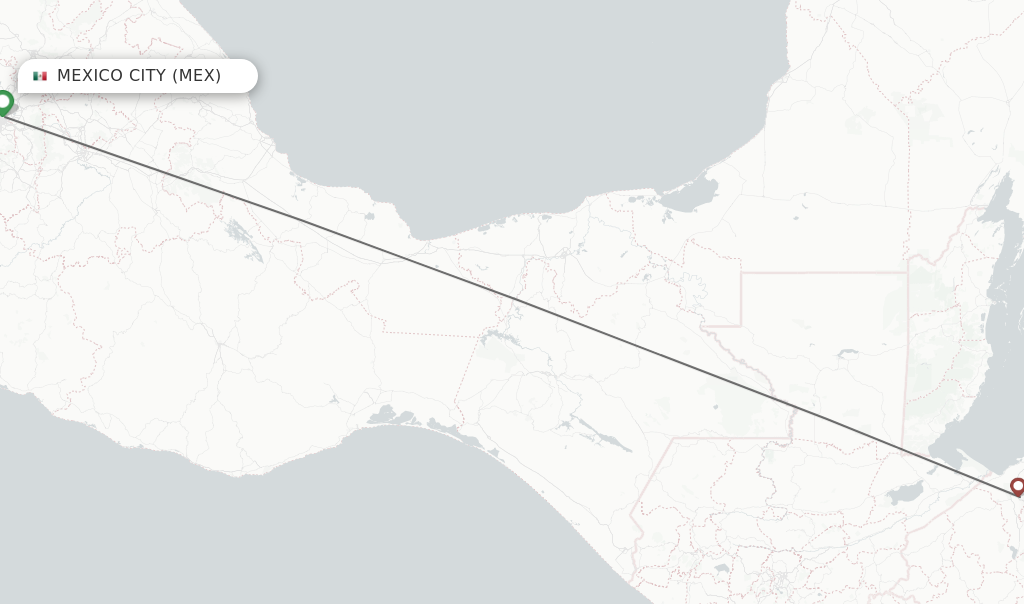 Flights from Mexico City to San Pedro Sula route map