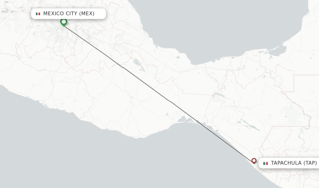 Flights from Mexico City to Tapachula route map