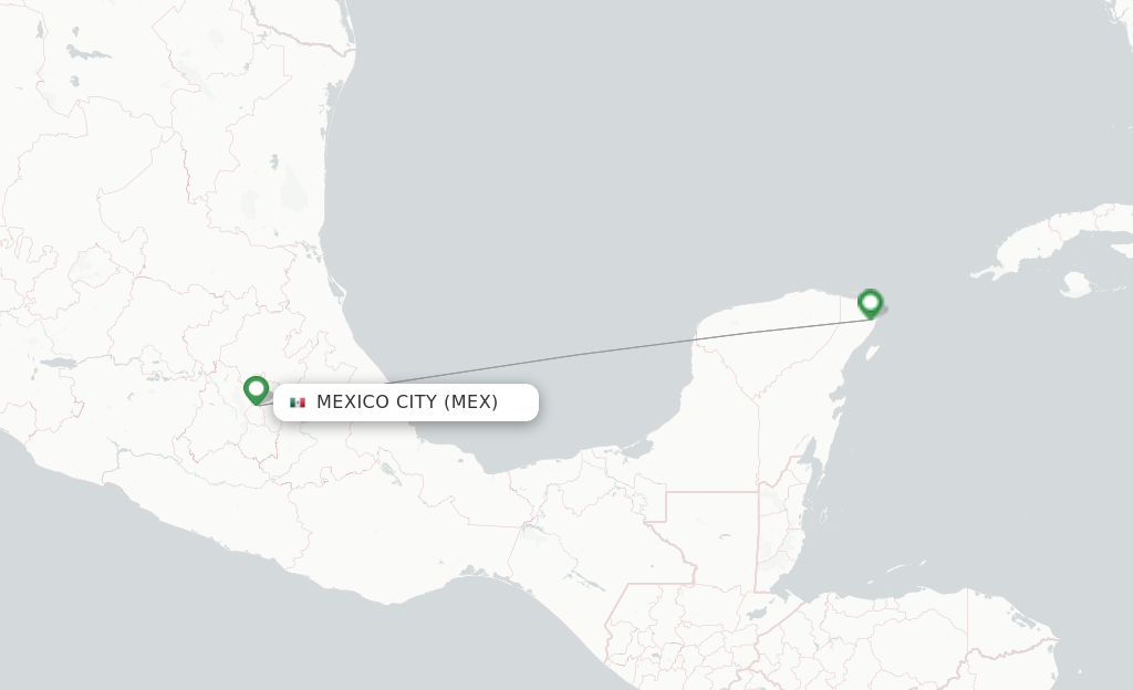 Route map with flights from Mexico City with Turkish Airlines