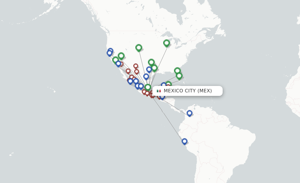 Route map with flights from Mexico City with Volaris