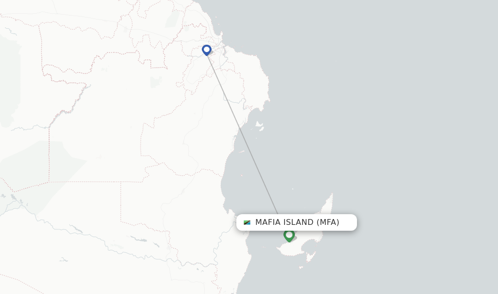 Route map with flights from Mafia Island with Coastal Aviation