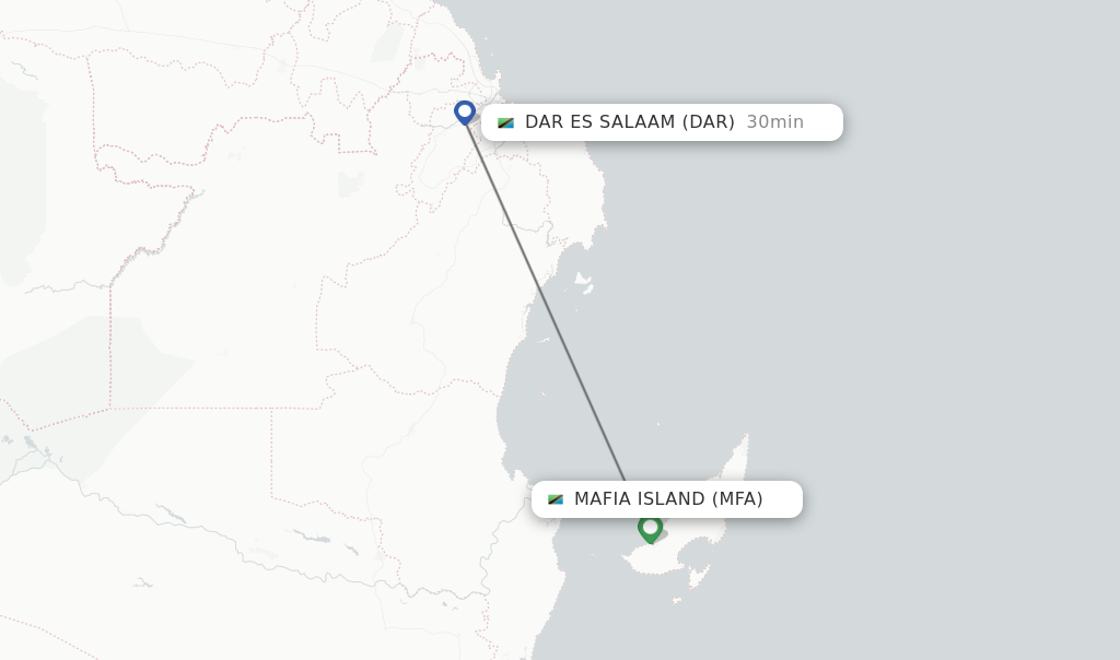 Flights from Mafia Island to Dar Es Salaam route map