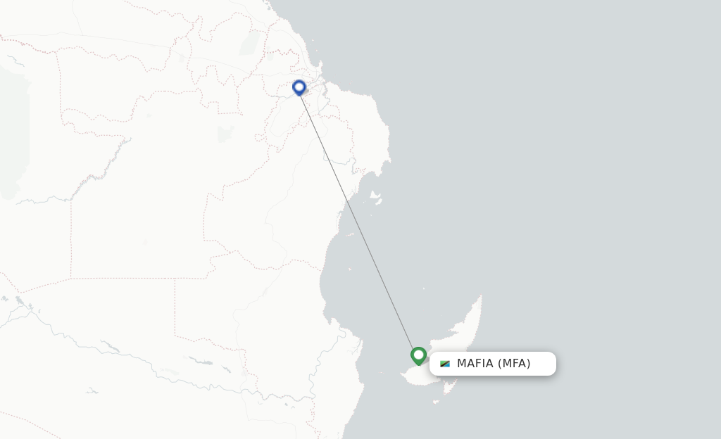 Route map with flights from Mafia Island with FlexFlight