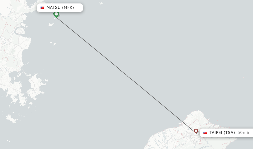 Flights from Matsu to Taipei route map
