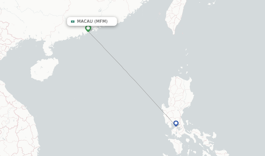 Route map with flights from Macau with Cebu Pacific