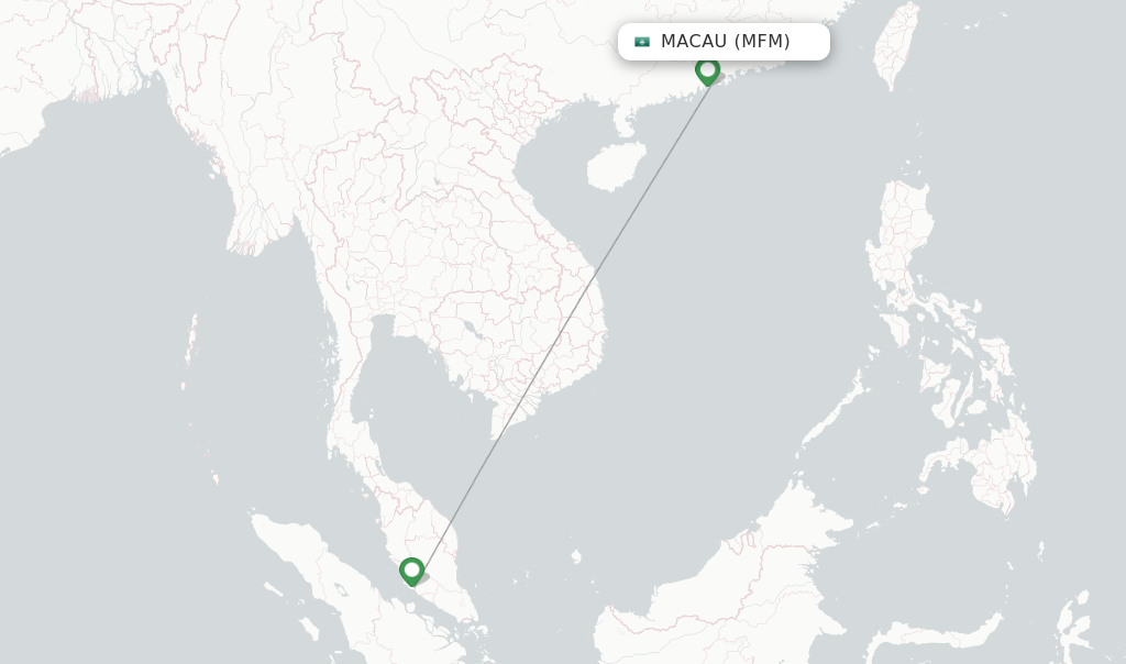 Route map with flights from Macau with AirAsia