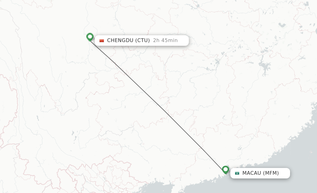 Flights from Macau to Chengdu route map