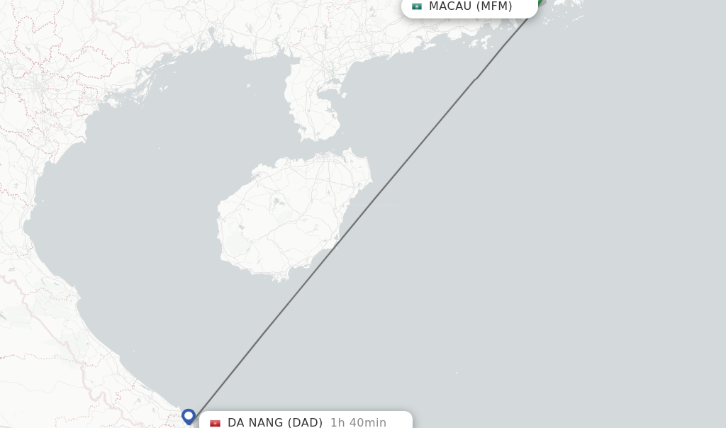 Flights from Macau to Da Nang route map